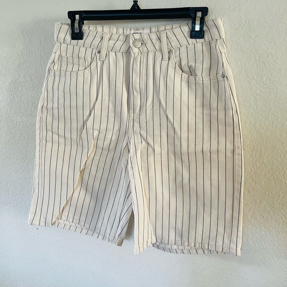 Cotton On Cream Shorts with Navy Pinstripes